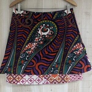Anthropologie Odille Mini Skirt Womens Size 2 Multicolor Layered Paisley Floral